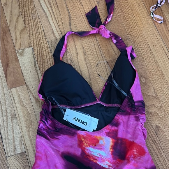 Pink and Black One Piece Swimwear with Halter Neck - Picture 2 of 3
